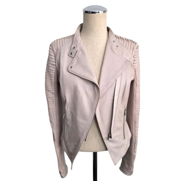 Lamarque Pink Leather Jacket Asymmetrical Zipper Fitted Sz XS - Picture 8 of 13